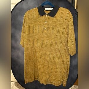 Men's Pro Celebrity Gold Patterned Golf Polo Shirt With Knit Collar